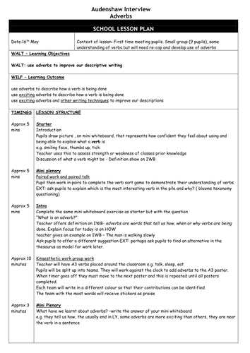 outstanding english lesson SEN adverb -lesson plan