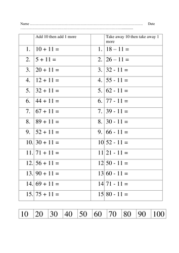 Addition and subtraction of 11 | Teaching Resources