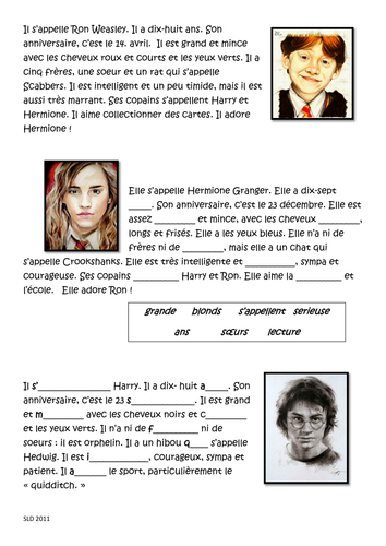 Harry Potter worsheet character and appearance