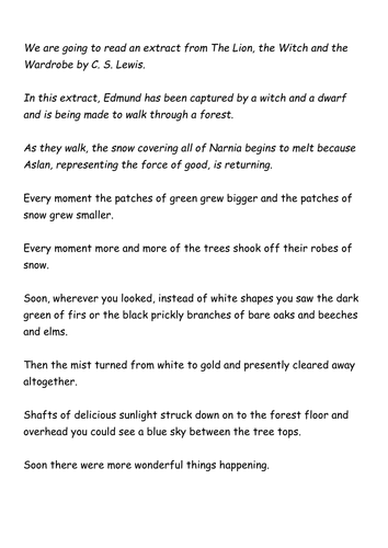 Extract From The Lion The Witch And The Wardrobe Teaching Resources