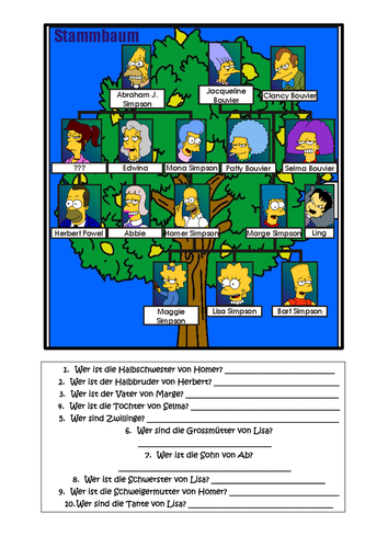 Simpsons family tree worksheet