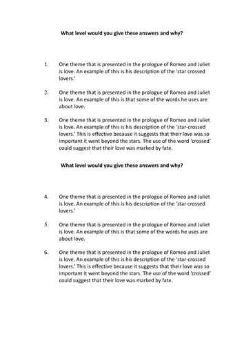 Shakespeare Pupil Marking Activity