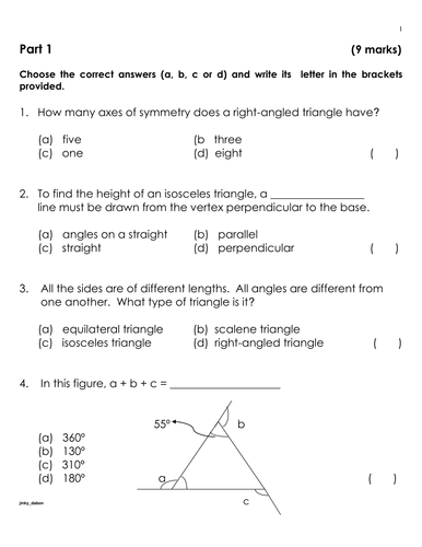 KS2 (7-11 year olds) Quiz (Triangles)