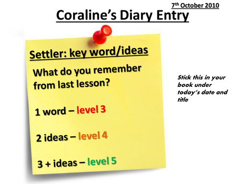Coraline Diary Entry Chapter 2 & 3