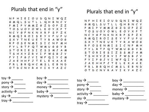 ies exercises es english s by end in wordsearch Plurals that he4therlouise y