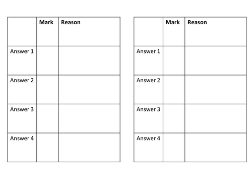 4 question peer of self marking sheet