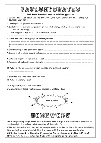 Carbohydrates Worksheet