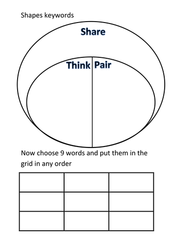 Think Pair Share KAGAN shape bingo activity