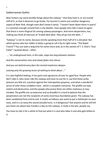 Subterranean Gothic Texts