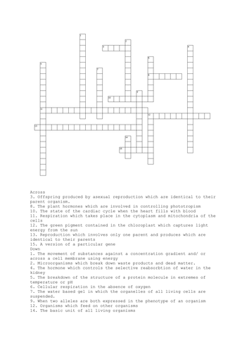 biology key words revision A-D