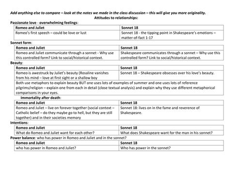 Romeo and Juliet Act 1 Scene 5 vs Sonnet 18 plan
