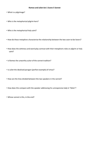 Romeo and Juliet Act 1 Scene 5 Sonnet Questions