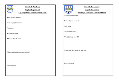 Key Stage Three Peer Assessment A5