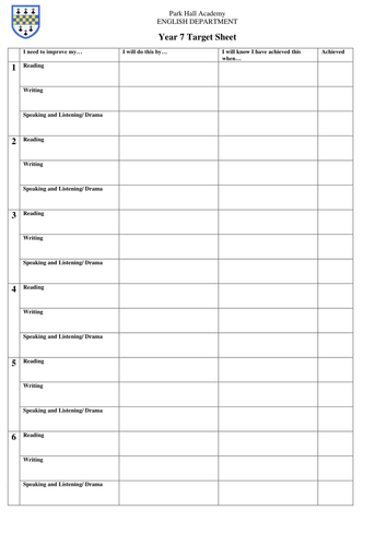 English KS3 Target Setting Sheet