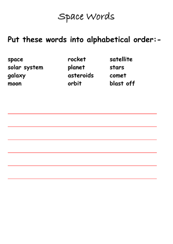 Space and Alien Themed Worksheets