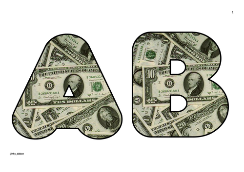 American Dollars Alphabet and Numbers
