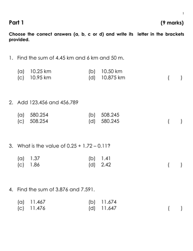 KS2Quiz-Adding, Subtracting & Multiplying Decimals