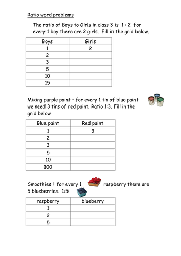 simple ratio word problems teaching resources