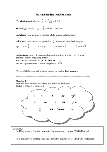 Rational Irrational Numbers Teaching Resources