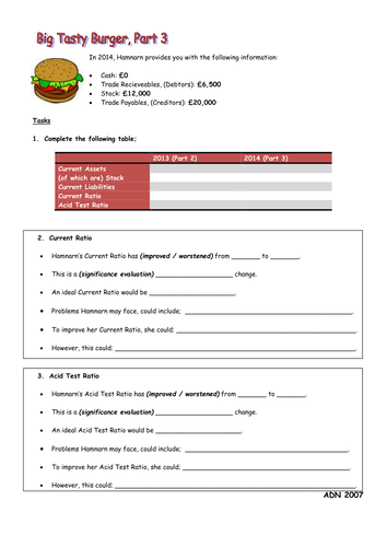 Balance Sheet Worksheet #3 of 3 | Teaching Resources