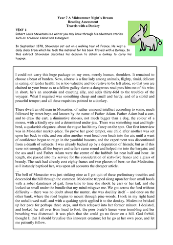 A Midsummer Night's Dream Reading Assessment