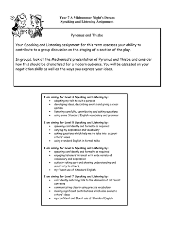 A Midsummer Night's Dream  Speaking and Listening