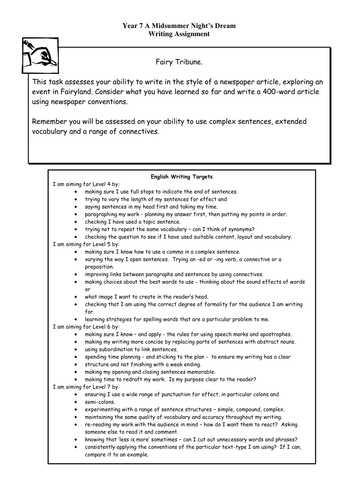 A Midsummer Night's Dream Writing Assessment