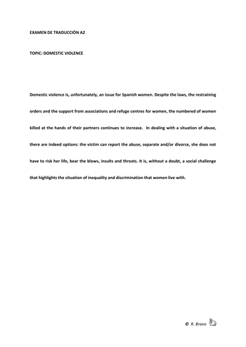 A2 Translation test - paragraph on domestic violence