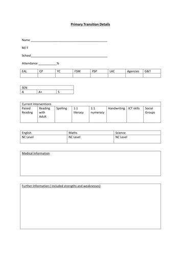 Primary Transition Proforma