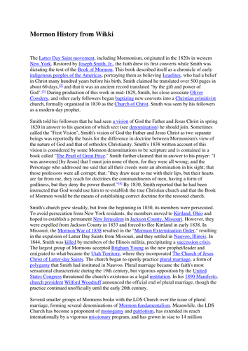 Mormonism - history, beliefs and in the UK