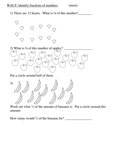 finding fractions of numbers of objects teaching resources