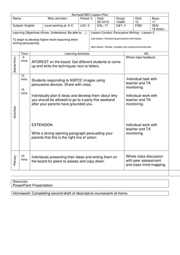 Lesson 2 - Persuasive Writing