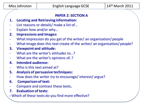 Gcse english exam revision exam skills teaching resources