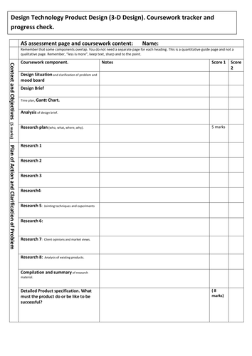 AS Product Design coursework support booklet and e