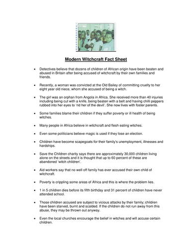 Modern Day Witchcraft Worksheet