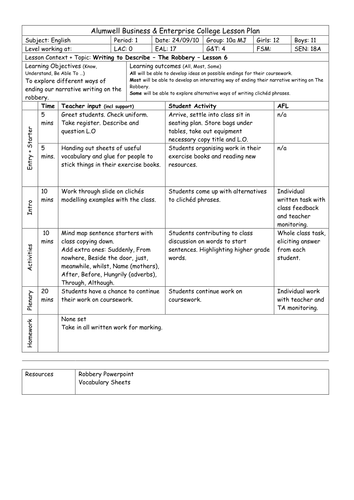 Writing to Describe in narrative - The Robbery