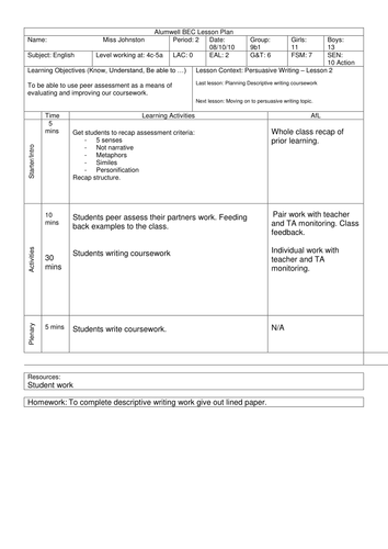 Peer Assessment - Persuasive Writing