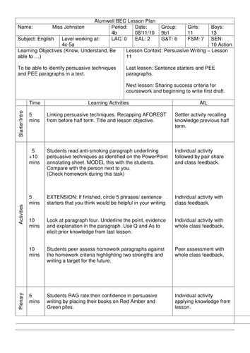 Lesson 11 - Persuasive Writing
