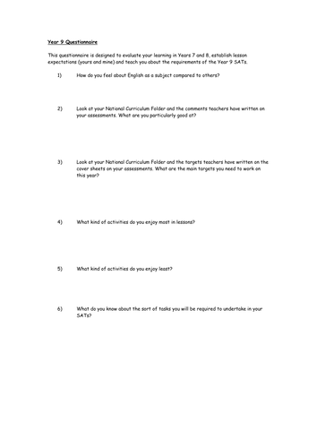 Pupil Voice Questionairre - How Do You Like Englis