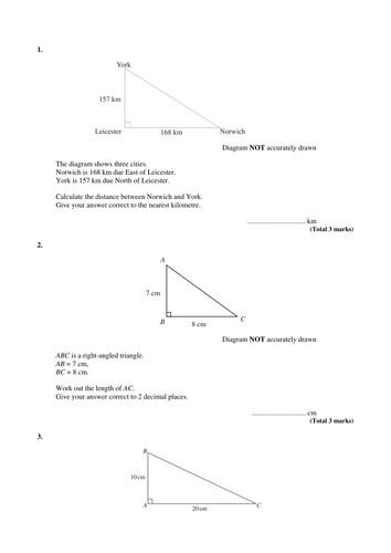 GCSE Pythagoras Theorem D to C Revision Questions