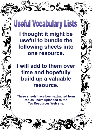 Vocabulary - A Miscellaneous Collection of Lists