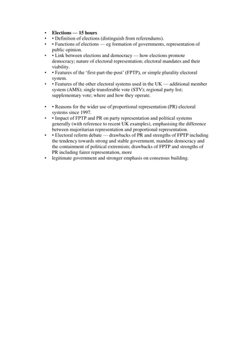Scheme of Work for Year 12 Government and Politics