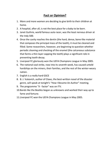 Non-Fiction - Fact or Opinion