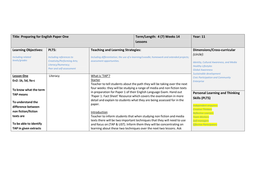 SOW for non-fiction year 11