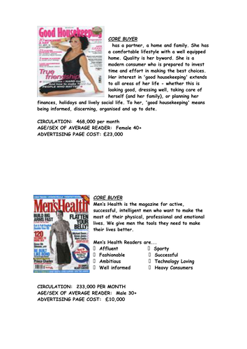 Worksheet on Magazines and Audiences