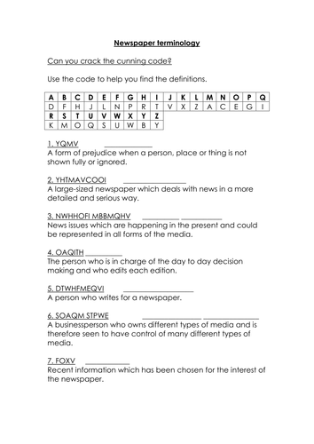 NewsPapers Crack The Code Quiz