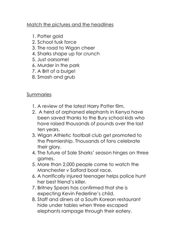 Newspaper Matching Exercise