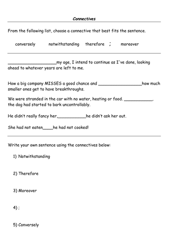Connectives Worksheet Level 6 Writers