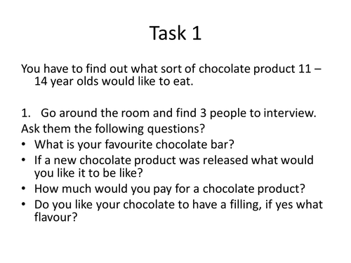 Speaking & Listening Ass. Chocolate Questionnaire