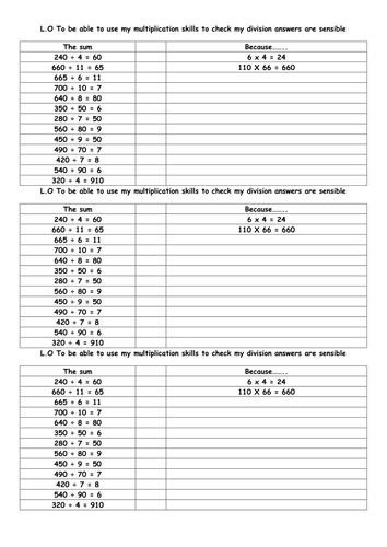 inverse operation division multiplication teaching resources